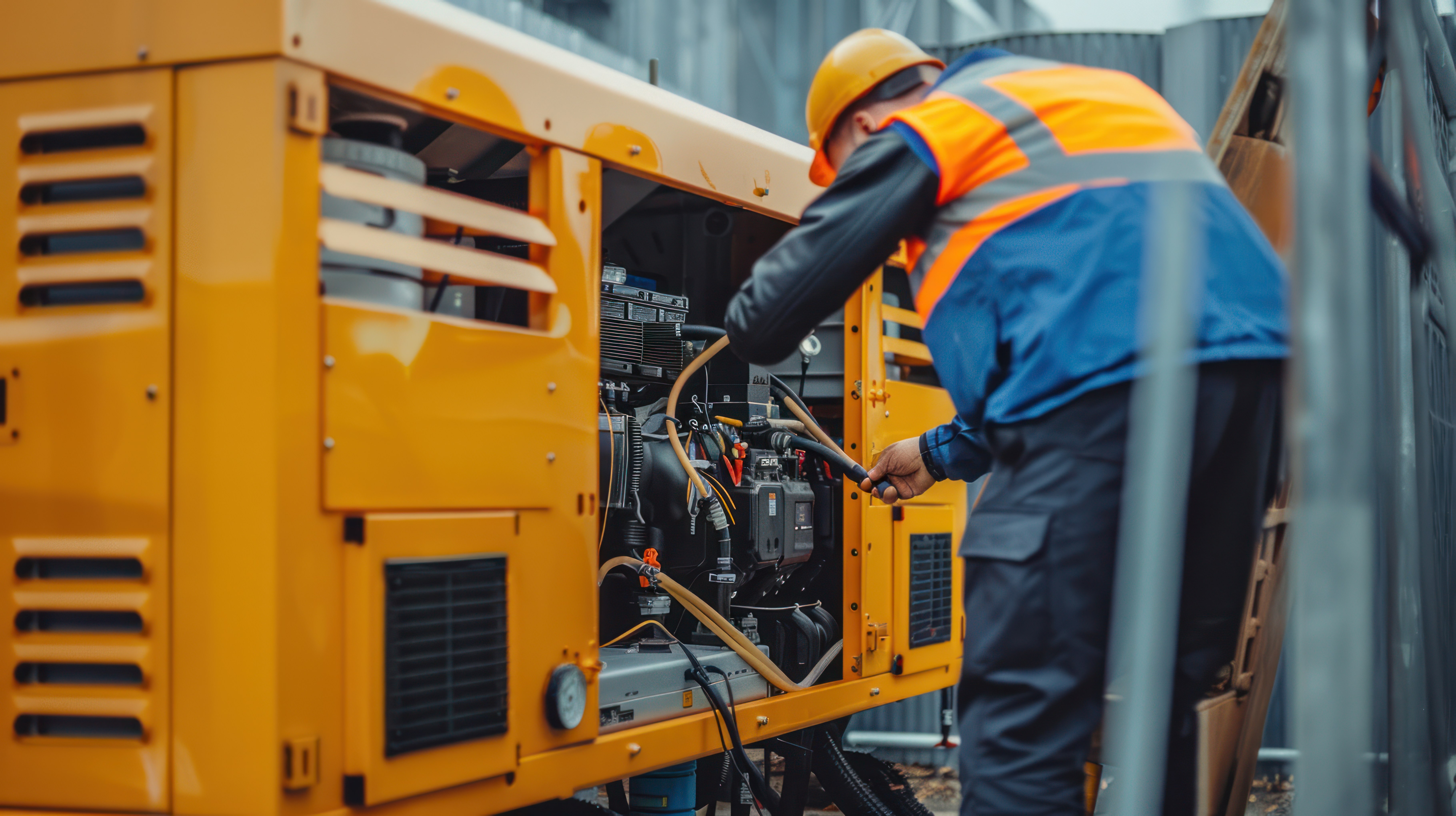 Technicien d'Okla Électrique mettant en service une génératrice de secours