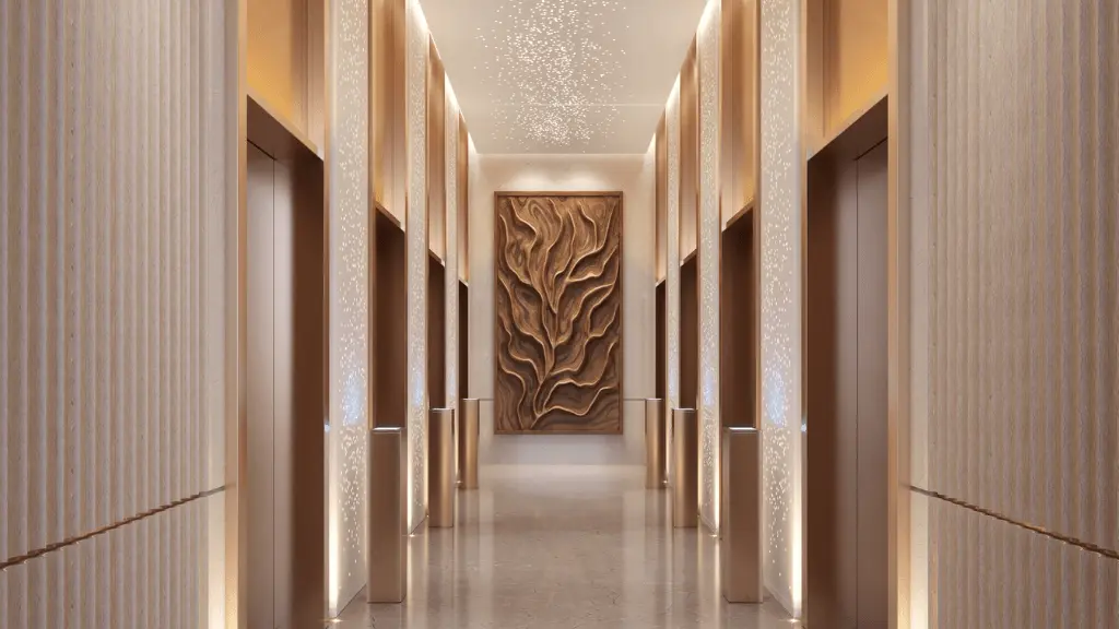 A panelled lift lobby
