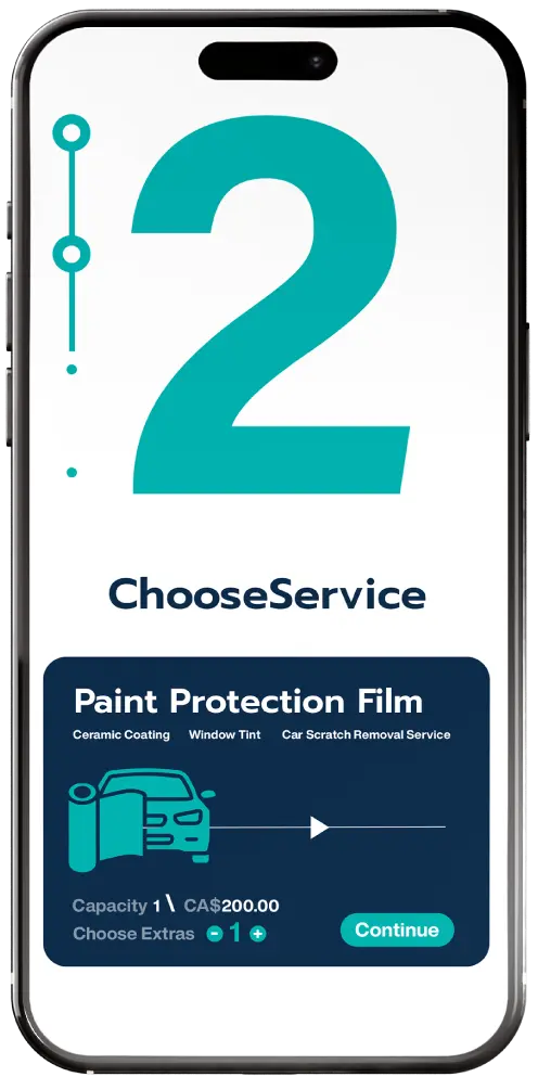 Phone showing step two: choosing a service package