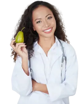 Nutritionist holding fresh fruit