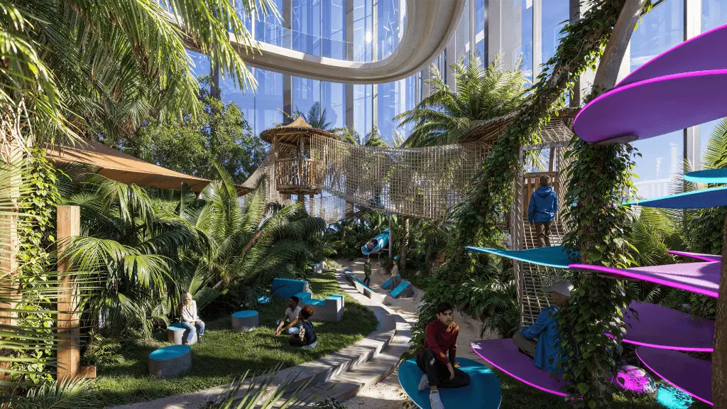 A play area threaded through planting
